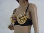 Spandex Night Club Wear Handmade Beads Gold Studded Bra With Spikes