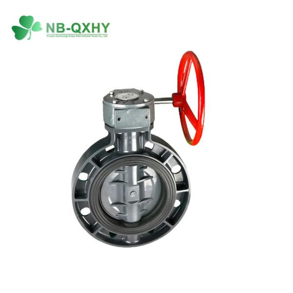 Gray DIN ANSI BS Wafer Plastic Valve Industrial PVC UPVC Flange Gear Butterfly