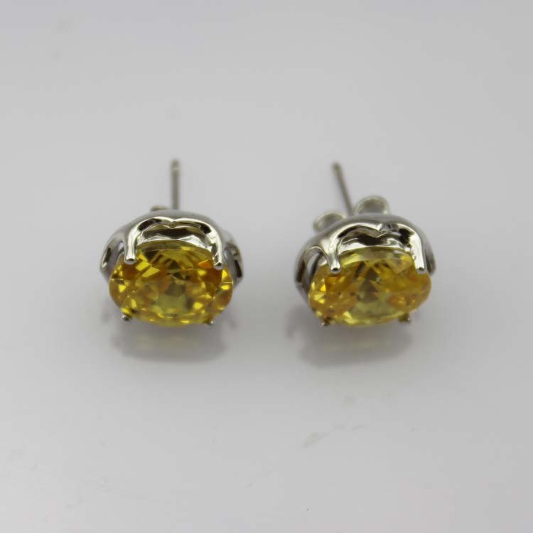 925 Silver Jewelry 8mmx10mm Oval Dome Purple Cubic Zircon Earrings(PSJ0434)