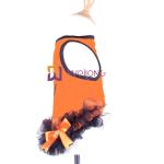 Satin Ribbon Bow Halloween Pet Dress Round Neck Design Pumpkin Dog Dress