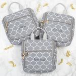 Personalized Modern Moroccan Grey Canvas Hanging Makeup Travel Bag