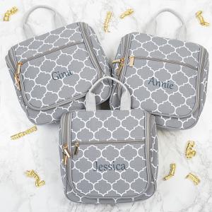 China Personalized Modern Moroccan Grey Canvas Hanging Makeup Travel Bag factory