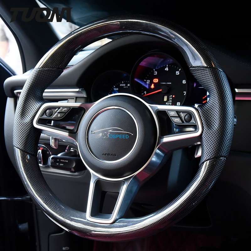 Glossy Carbon Fiber Perforated Leather Steering Wheel For Porsche Cayenne Macan 991