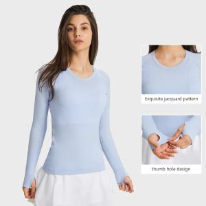 China Ladies Long Sleeve Jacquard Horse Riding Tops Round Neck Sports T - Shirt Workout factory