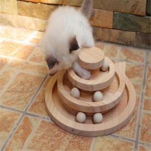 China 2/3 Layers Wooden Cat Scratch Turntable Smart Track With Balls Interactive Cat Toys factory