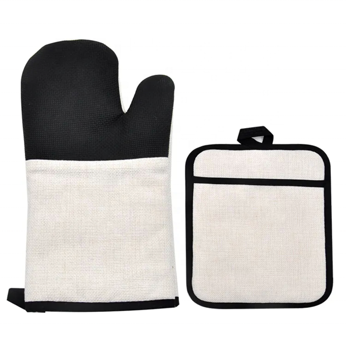 Blank Linen Sublimation Oven Gloves Silicone Heat Insulation Mitt For Microwave Oven