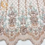 Gold Shiny Sequin Lace Fabric Tulle Embroidery Water Soluble For Evening Dress