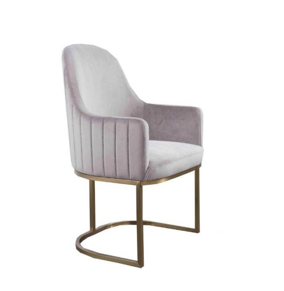 Luxury gold stainless steel dining chair baby pink velvet upholstery armrest