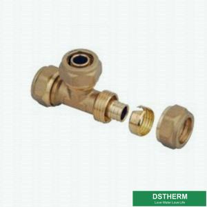 China Equal Threaded Tee Pex Brass Fittings Brass Color Customized Logo Screw Fittings Middle Weight factory