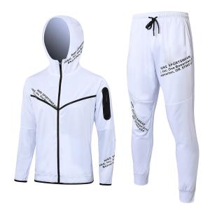China Plain White Full Football Tracksuits Long Drawstring Hooded Football Training Set factory