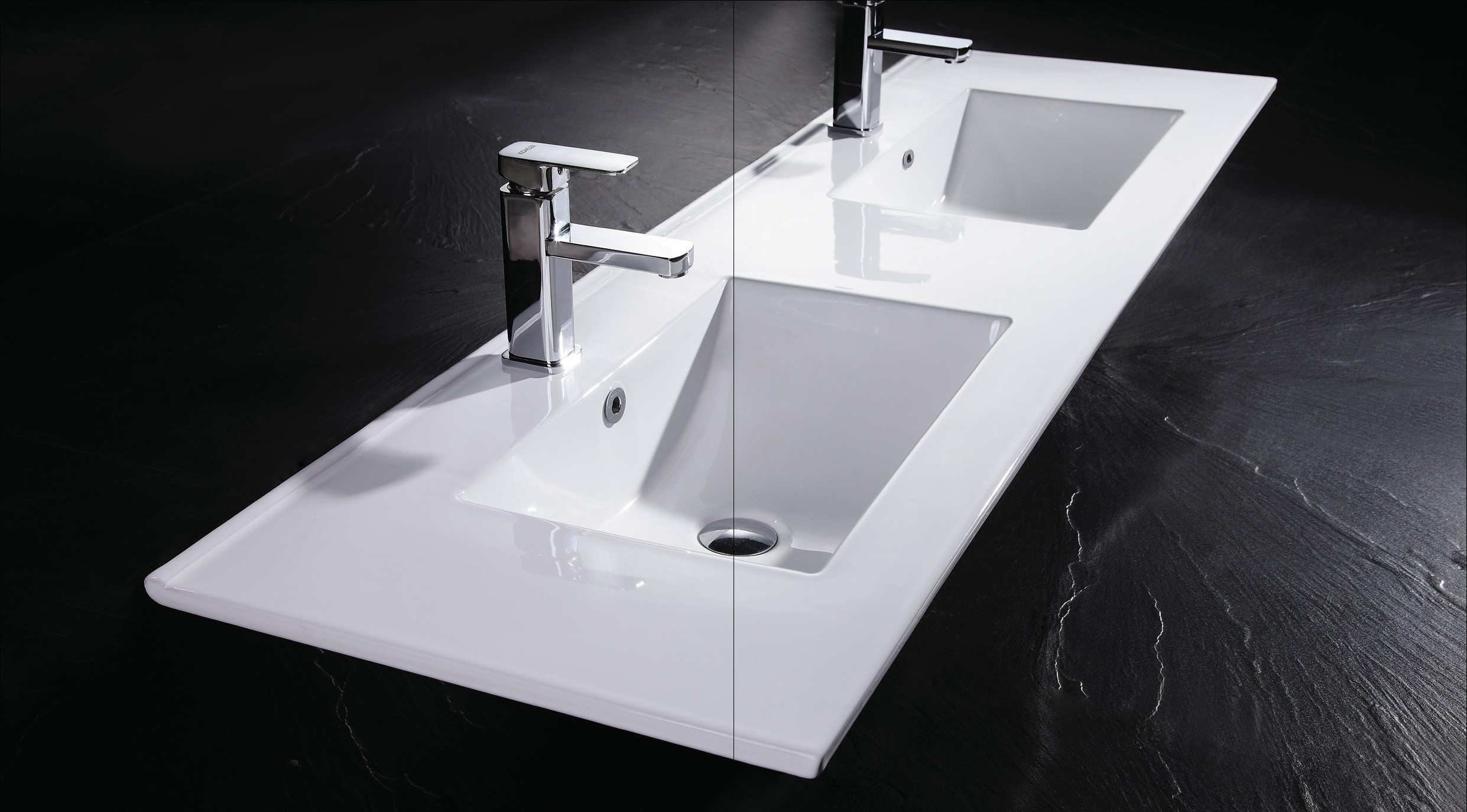 White Double Vanity Top Bathroom Sink 1200mm Porcelain For Cabinet