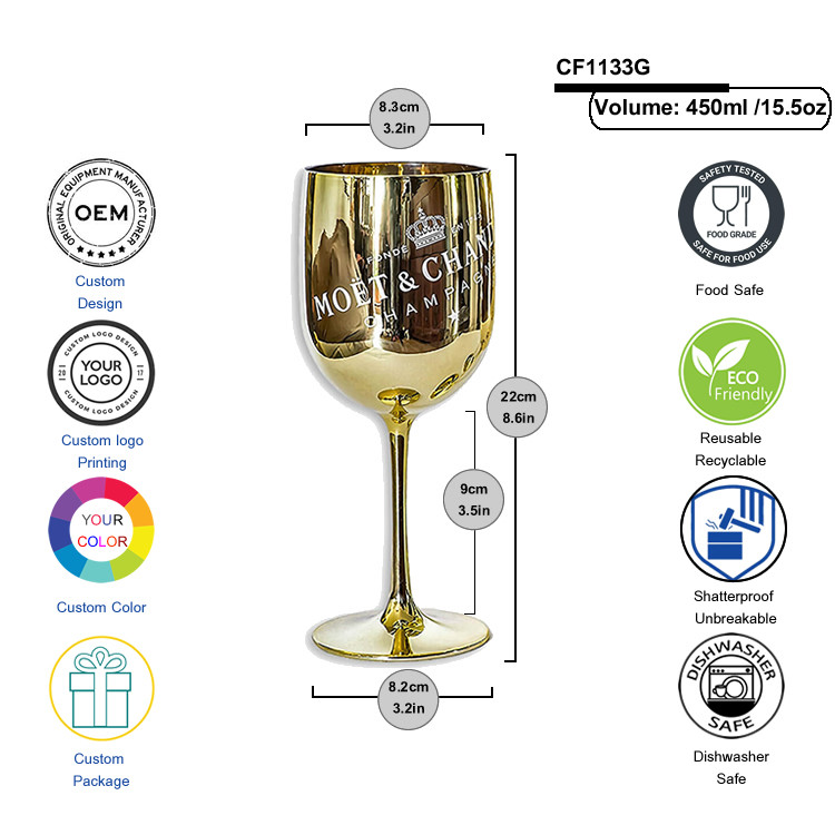 Gold Pink Plating Moet Champagne Wine Glass Dishwasher Safe For Outdoor Parties Event