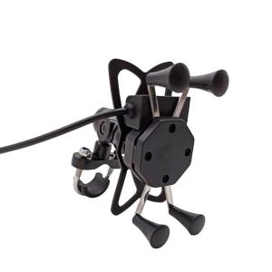 China 5V 2.5A Handlebar X Claw Motorcycle Phone Mount Stand Black Color factory
