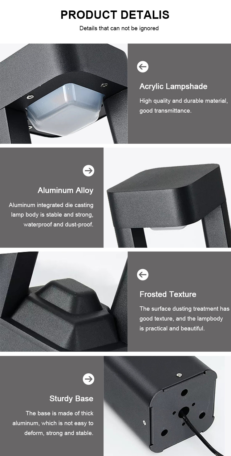IP54 110-265V Matte Black Integrated LED Lawn Lights For Courtyard 2 Years Warranty