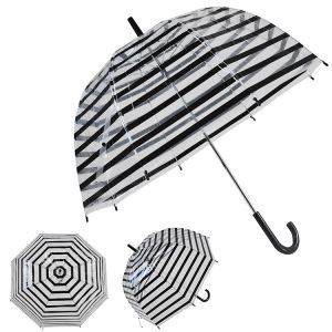 Small Manual Open See Through Umbrella Stripe Transparent Bubble Umbrella
