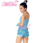 3 Layer Latin Dance Costumes Biketard V - Neck Bodice Flying Fringe Skirt