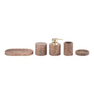 China Nature Brown Marble Bathroom Set Round Marble Hand Soap Dispenser Bathroom Countertop Accessories Set factory
