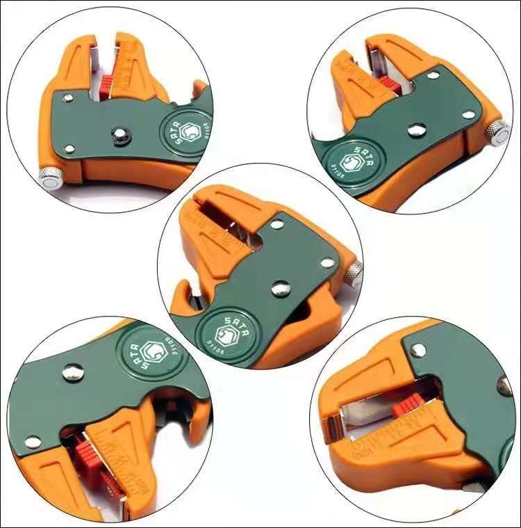Multi-purpose manual wire stripper tool, 6.5 inches, yellow and blue
