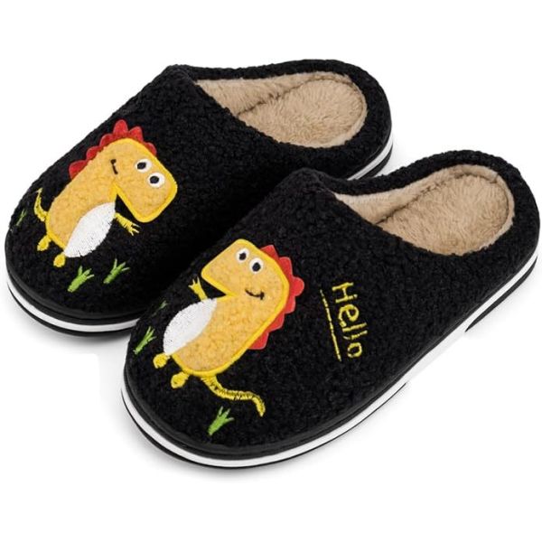 Fun DIno Featured Kids Slippers Warm Faux Fur Lining for Winter Comfort