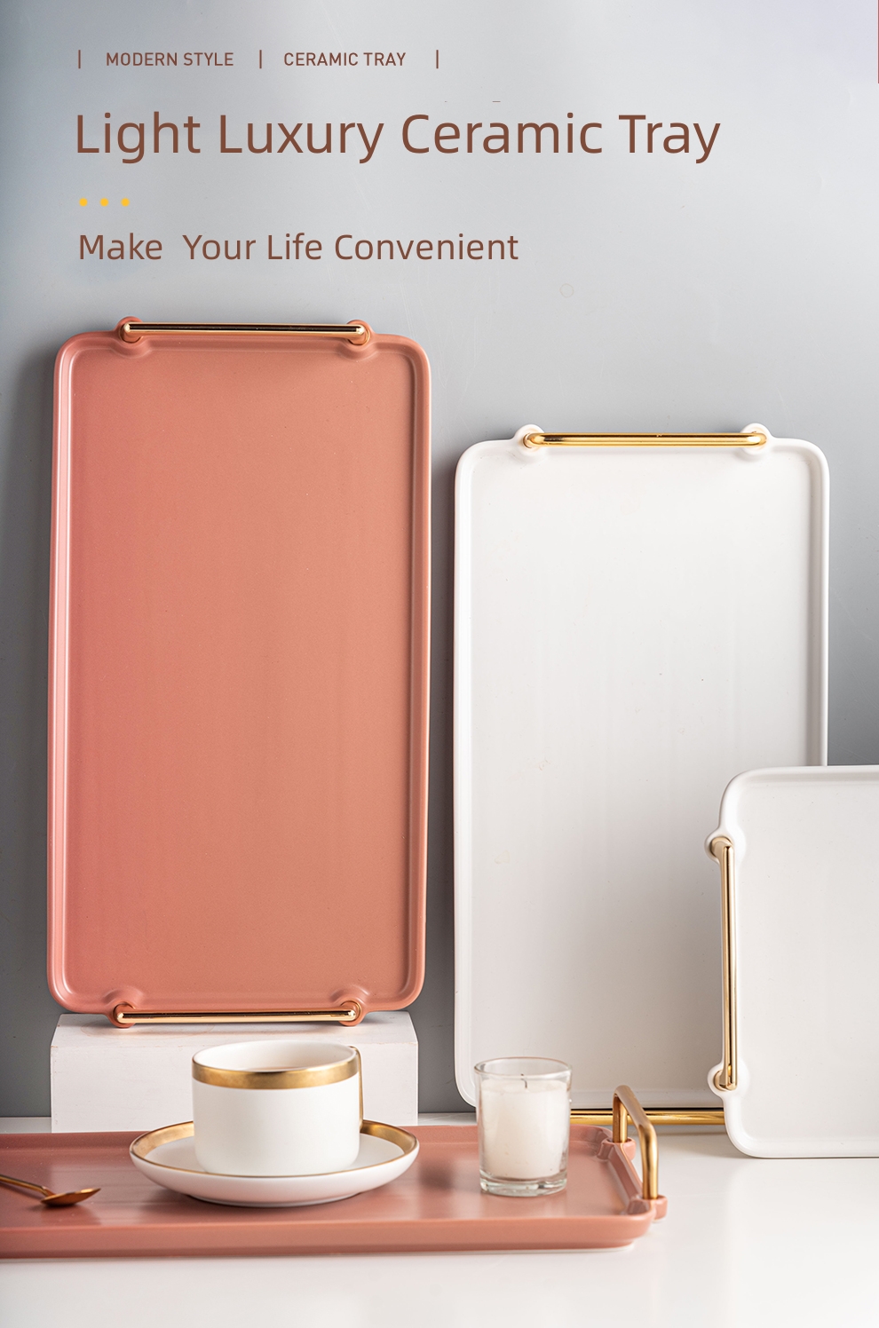 Gold Handled Serving Tray Luxury Ceramic Platter For Party At Restaurant Hotel Home