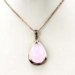 18k Rose Gold Plated Silver Bead ChainPink Cubic Zirconia Pendant Necklace