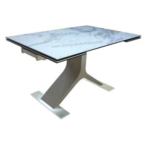 Rectangle Extension Dining Table White Textured Top Stainless Base