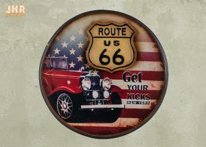 China Route US 66 Wooden Wall Plaques Round Wood Wall Hanging Signs Antique Pub Sign factory