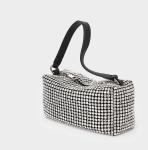 15cm Mini Shoulder Purse Black Strap Silver Diamond Bag