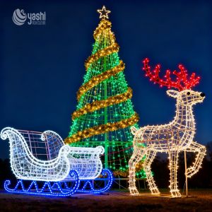 China Outdoor Christmas Reindeer Sleigh and Tree LED Light Set - Festive Holiday Decoration factory