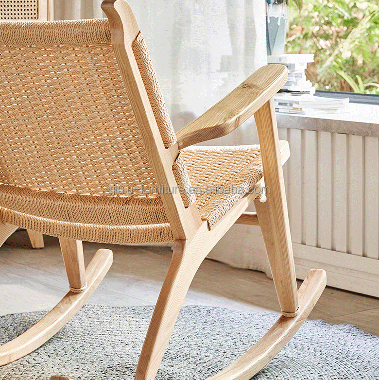 Add a Touch of Elegance to Your Outdoor Lounge with Vintage Woven Rope Solid Wood Rocking Chair