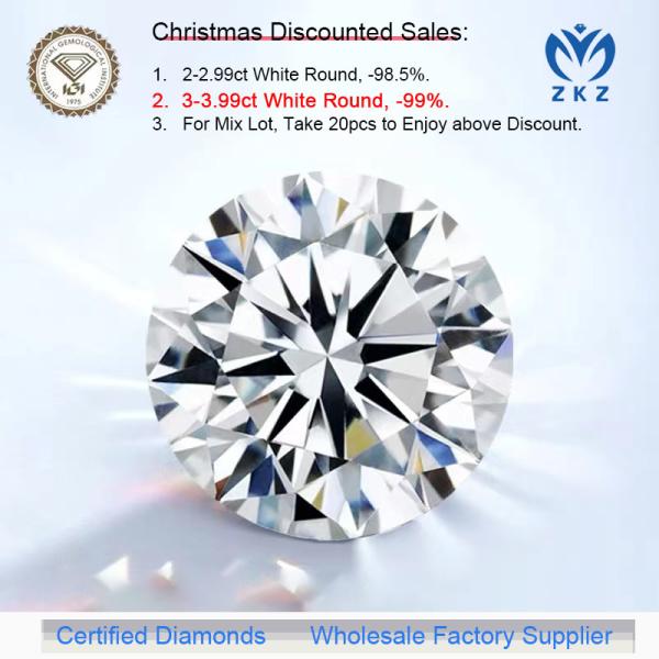 CVD DEF VS VVS Round Brilliant Cut 3ct + Lab Grown Diamonds IGI Certificate
