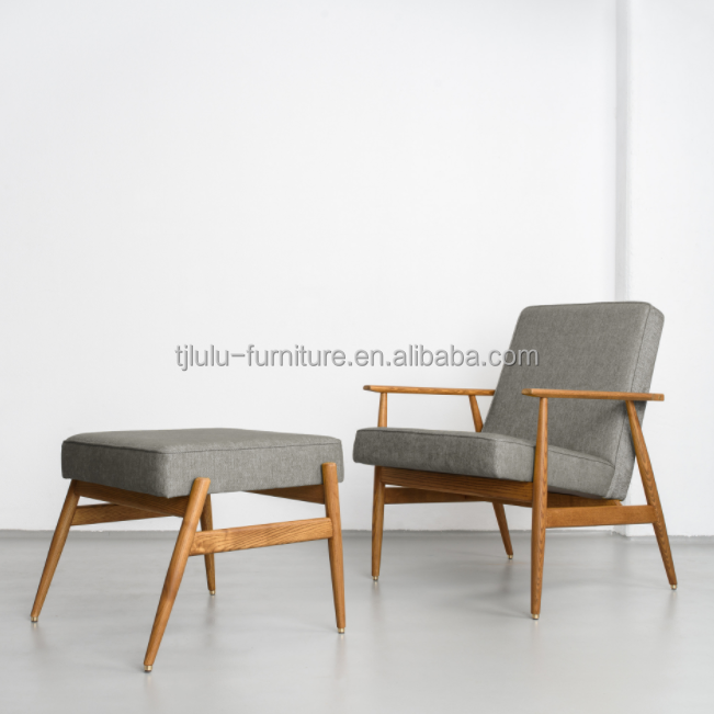 Living Room Chair European Dining Simple Designs Classic Lounge Wood Chairs with Vintage Fabric Armrest and Cushion Seat