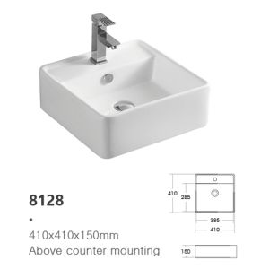 High Quality Square Ceramic Above Counter Hand Wash Basin with Overflow Hole