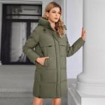 Classic Four Pocket Mid-Length Thickened Down Jacket, machine washable, woman