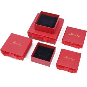 China lid and base jewellery Box customizable Eco Friendly paper red Jewelry Box on sale