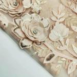 3D Flower Embroidered Lace Fabric , Sequin Lace Mesh Fabrics For Fashion Dresses