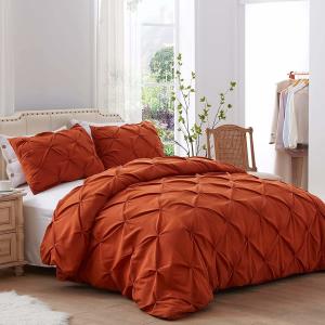 China Queen Size Solid Pinch Pleat Pintuck 3-Piece Duvet Cover Set with Diamond Embroidery factory