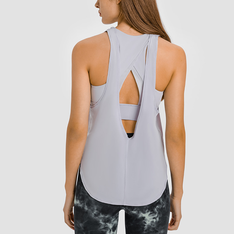 Ice Feel Yoga Lightweight Nylon Built in Bra Loose Women's Tank Tops