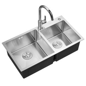 China ASC32N7802 Stainless Steel Kitchen Sink 760x380mm Two Square Shape Bowl factory