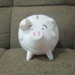 Happy cartoon pig plastic piggy bank, rubber money box promotional toys made in