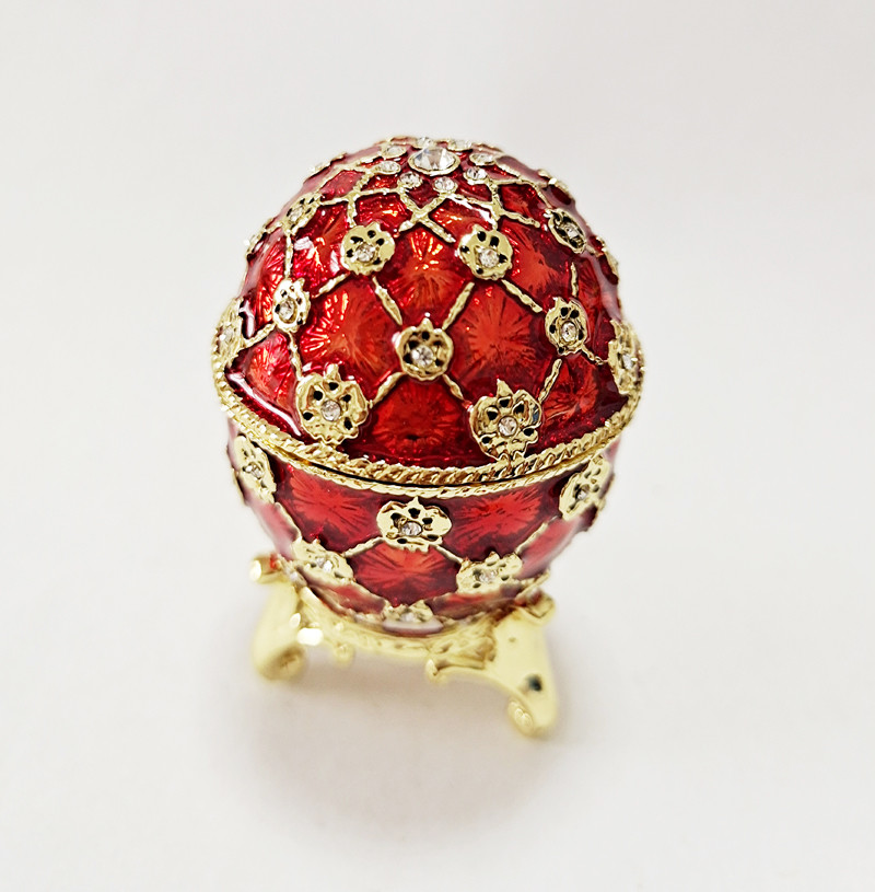 Decorative Earring Ring Trinket Holder Box Hand Painted Faberge Egg Style Hinged Jewelry Box Case for Home Ornament