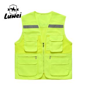 China Custom Logo Thin Multiple-pockets Waistcoats Utility Reflectives Strip Road Volunteer Work Clothes Reflective Safety Vest factory