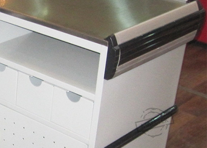 White Stainless Steel L Type Checkout Counter For Supermarket