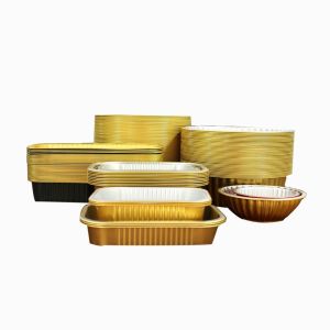 China Pulp Moulding Process Rectangular Aluminum Foil Food Container with Colorful Design factory