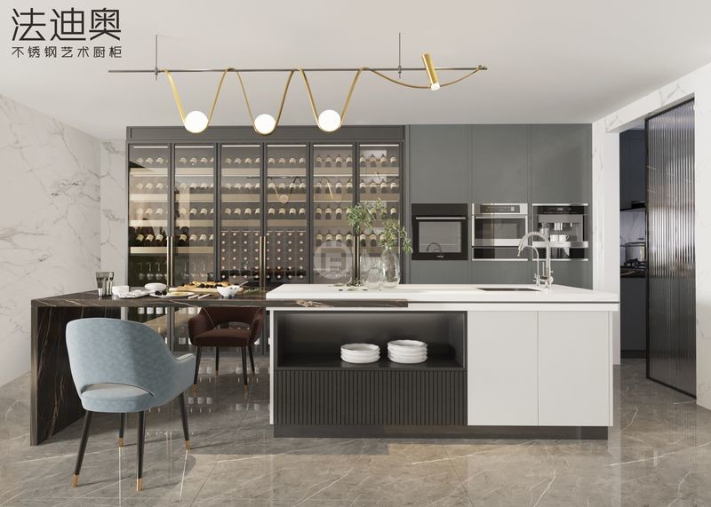 Fadior Grey Glass Wine Cabinet Solution Stainless Steel Design With Built-In Appliances Tall Unit