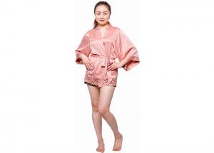China Woman Ladies Satin Pyjamas Coral Satin Cami Dress Wide Lace At Hem on sale
