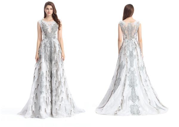 Floor Length Beaded Sexy Prom Dresses , Vintage Sleeveless Ball Gown Prom