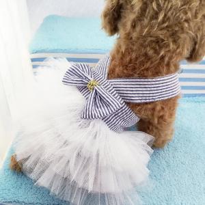 China Adorable Striped Mesh Dog Princess Dresses With Bow factory
