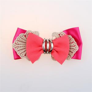 China Satin Ribbon Bow Toddler Girl Baby Hair Accessories Pink Color With Crochet Flower factory