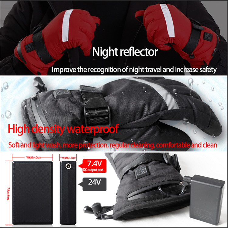 Five Finger Battery Warming Gloves One Button Leather Material